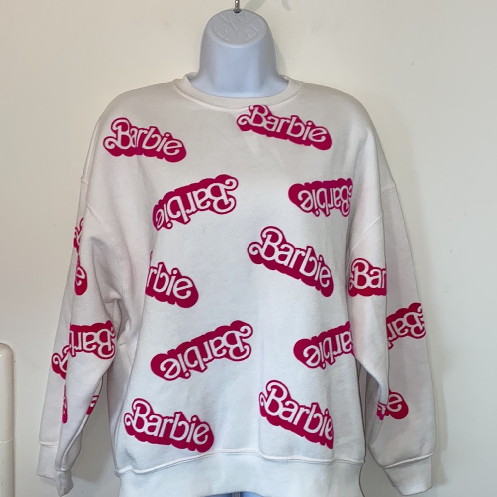 Zara Girls 13/14 Barbie White Crewneck Sweatshirt w/Hot Pink “Barbie” Logo - Picture 2 of 11